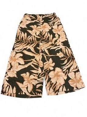 Rachel Zoe Black Wide-Leg Floral Pants with Beige-Tan Print